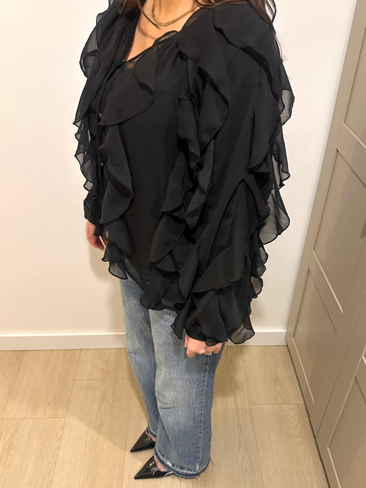 RUFFLE BLOUSE BLACK
