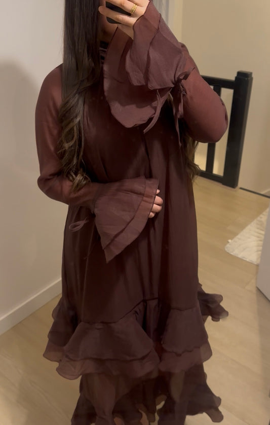 RUFFLE DRESS BURGUNDY
