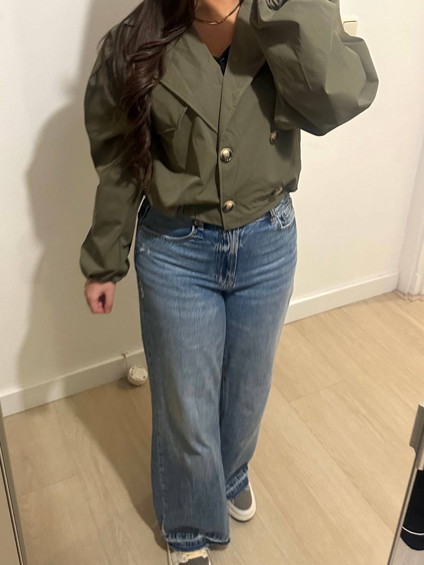 CROPPED TRENCH ARMY GREEN