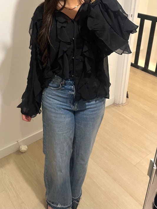RUFFLE BLOUSE BLACK